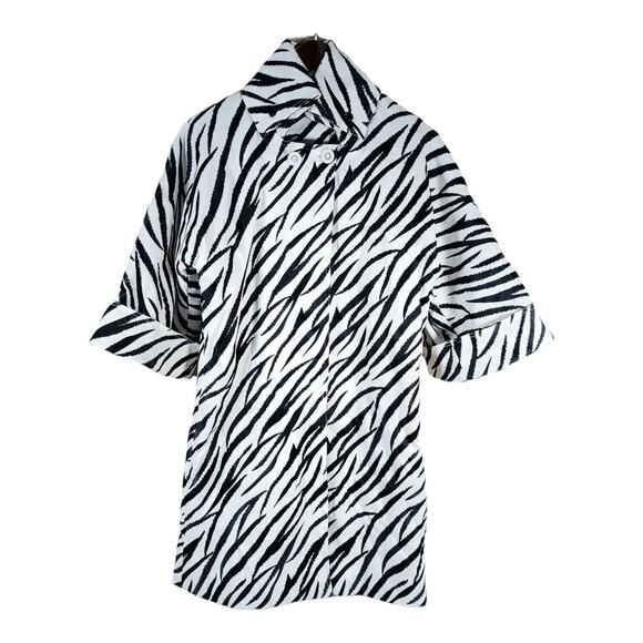 Samuel Dong Zebra Print Trench Coat Dolman Sleeves Dramatic All Season Size S - Picture 1 of 13